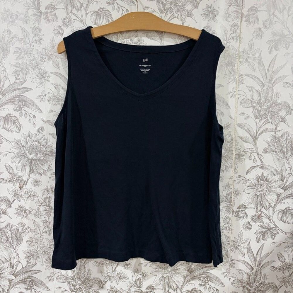 J Jill Womens Plus Sz 1X Navy Pima Cotton Rounded V-Neck Tank Top Sleeveless